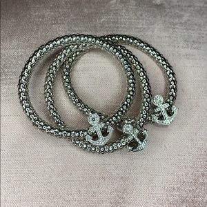 NWOT Silver trio bracelet set with anchors